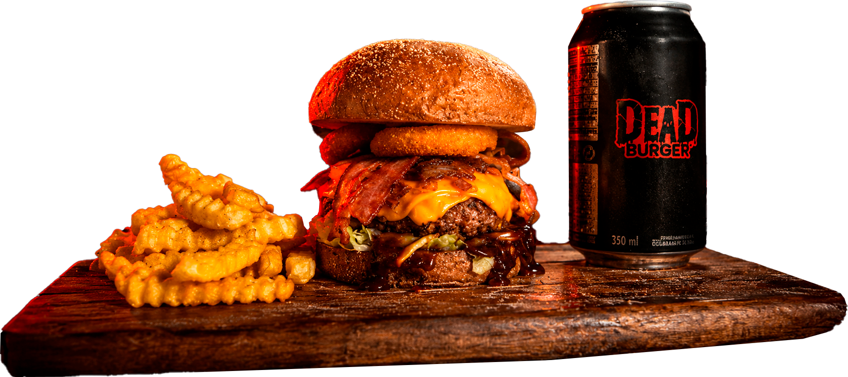 Burger artesanal Dead Burger com batatas e bebida